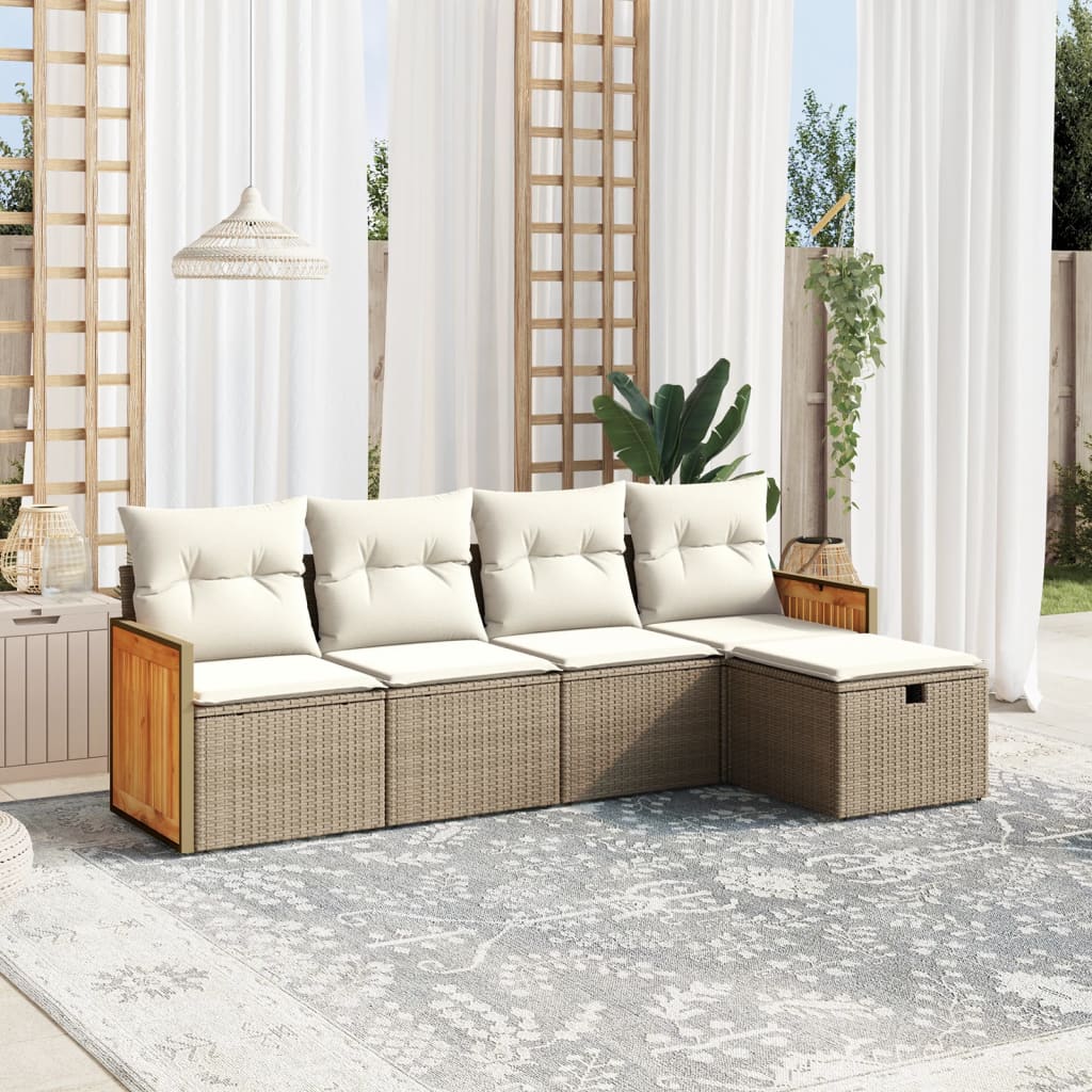 5-tlg. Garten-Sofagarnitur mit Kissen Beige Poly Rattan 5-tlg. Garten-Sofagarnitur mit Kissen Beige Poly Rattan