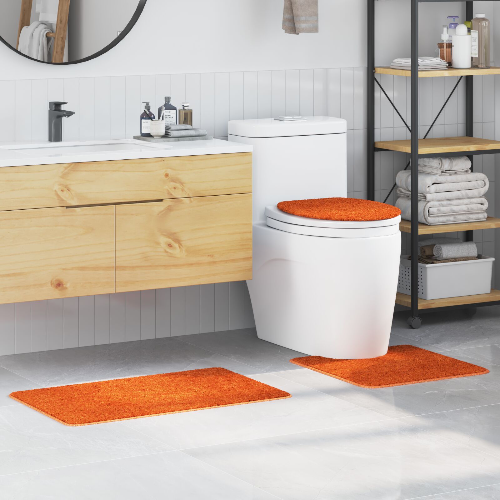 vidaXL 3-teiliges Badteppich-Set Orange Polypropylen Rutschfest vidaXL 3-teiliges Badteppich-Set Orange Polypropylen Rutschfest