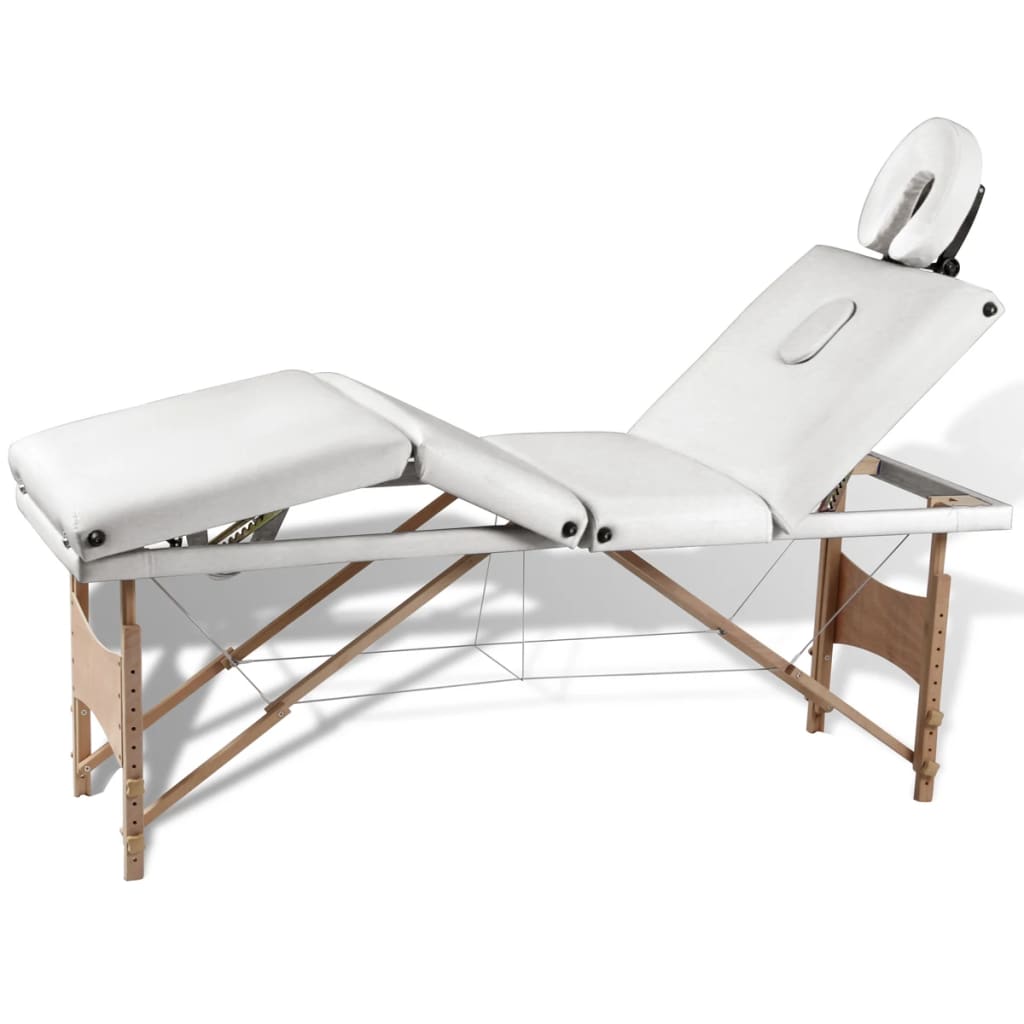 Massageliege Klappbar 4-Zonen mit Holzgestell Cremeweiß Massageliege Klappbar 4-Zonen mit Holzgestell Cremeweiß