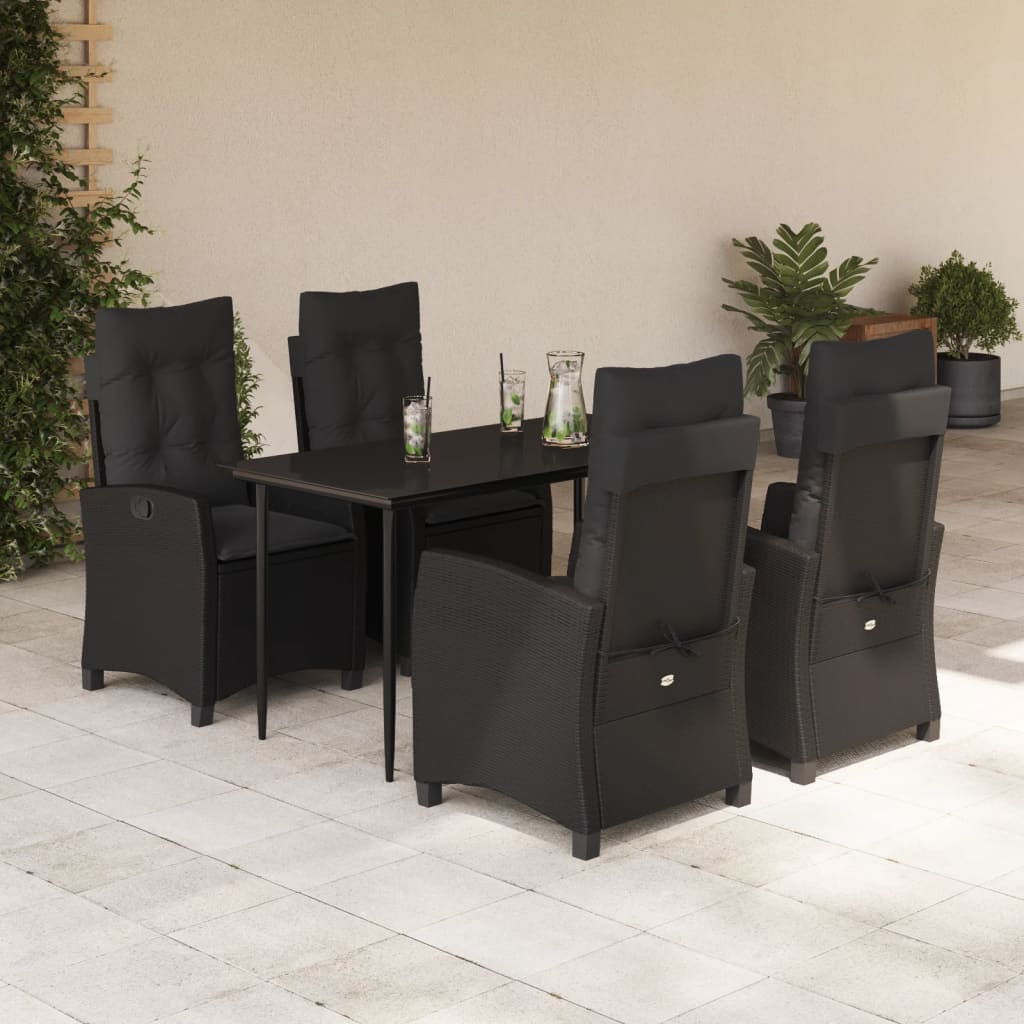 5-tlg. Garten-Essgruppe mit Kissen Schwarz Poly Rattan 5-tlg. Garten-Essgruppe mit Kissen Schwarz Poly Rattan