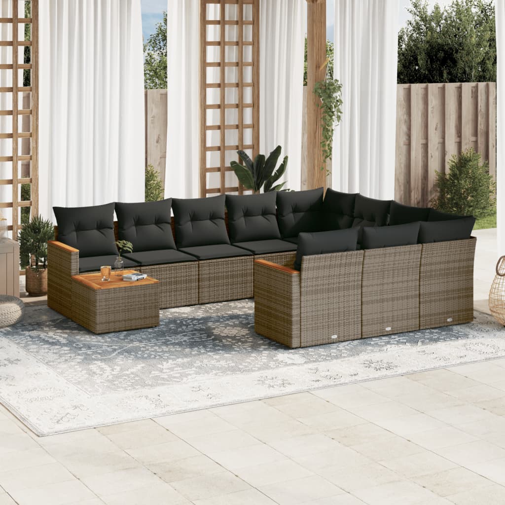 11-tlg. Garten-Sofagarnitur mit Kissen Grau Poly Rattan 11-tlg. Garten-Sofagarnitur mit Kissen Grau Poly Rattan