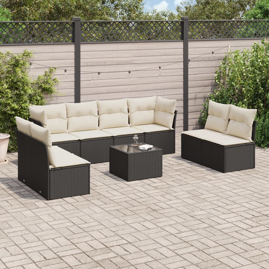 9-tlg. Garten-Sofagarnitur mit Kissen Schwarz Poly Rattan 9-tlg. Garten-Sofagarnitur mit Kissen Schwarz Poly Rattan