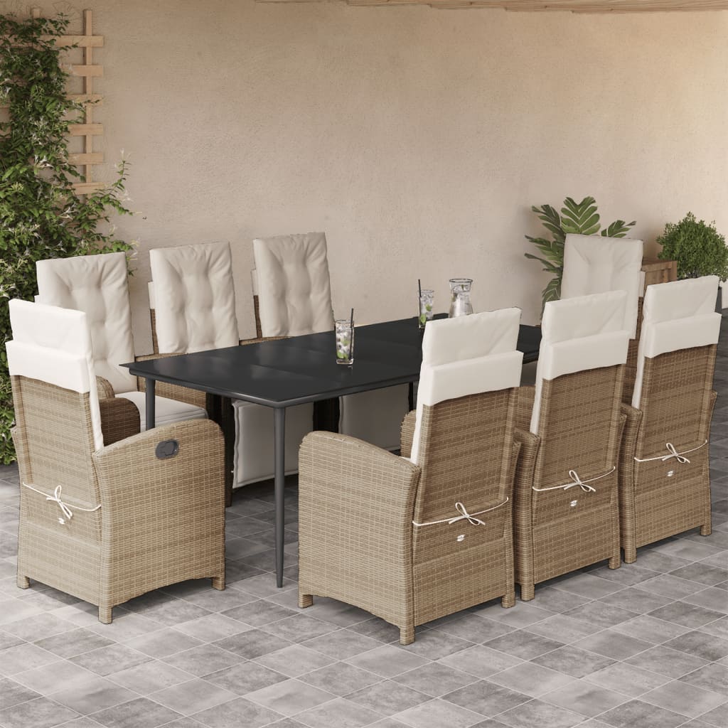 9-tlg. Garten-Essgruppe mit Kissen Beige Poly Rattan 9-tlg. Garten-Essgruppe mit Kissen Beige Poly Rattan