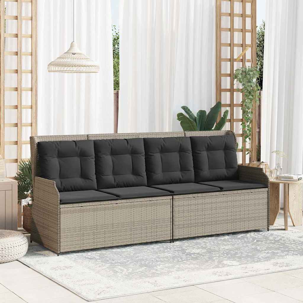 Gartenbank mit Kissen Hellgrau Poly Rattan