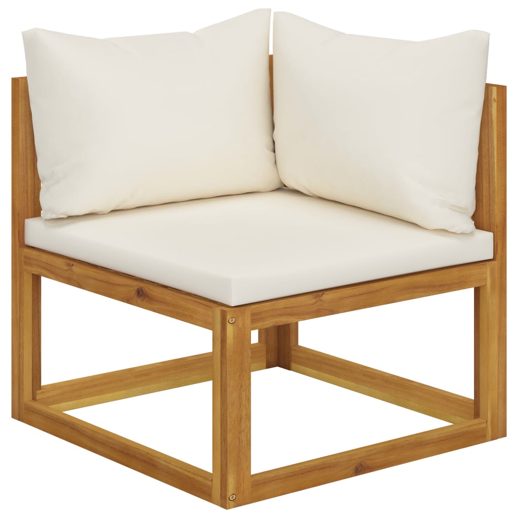 Modular-Ecksofa mit Cremeweißen Kissen Akazie Massivholz Modular-Ecksofa mit Cremeweißen Kissen Akazie Massivholz