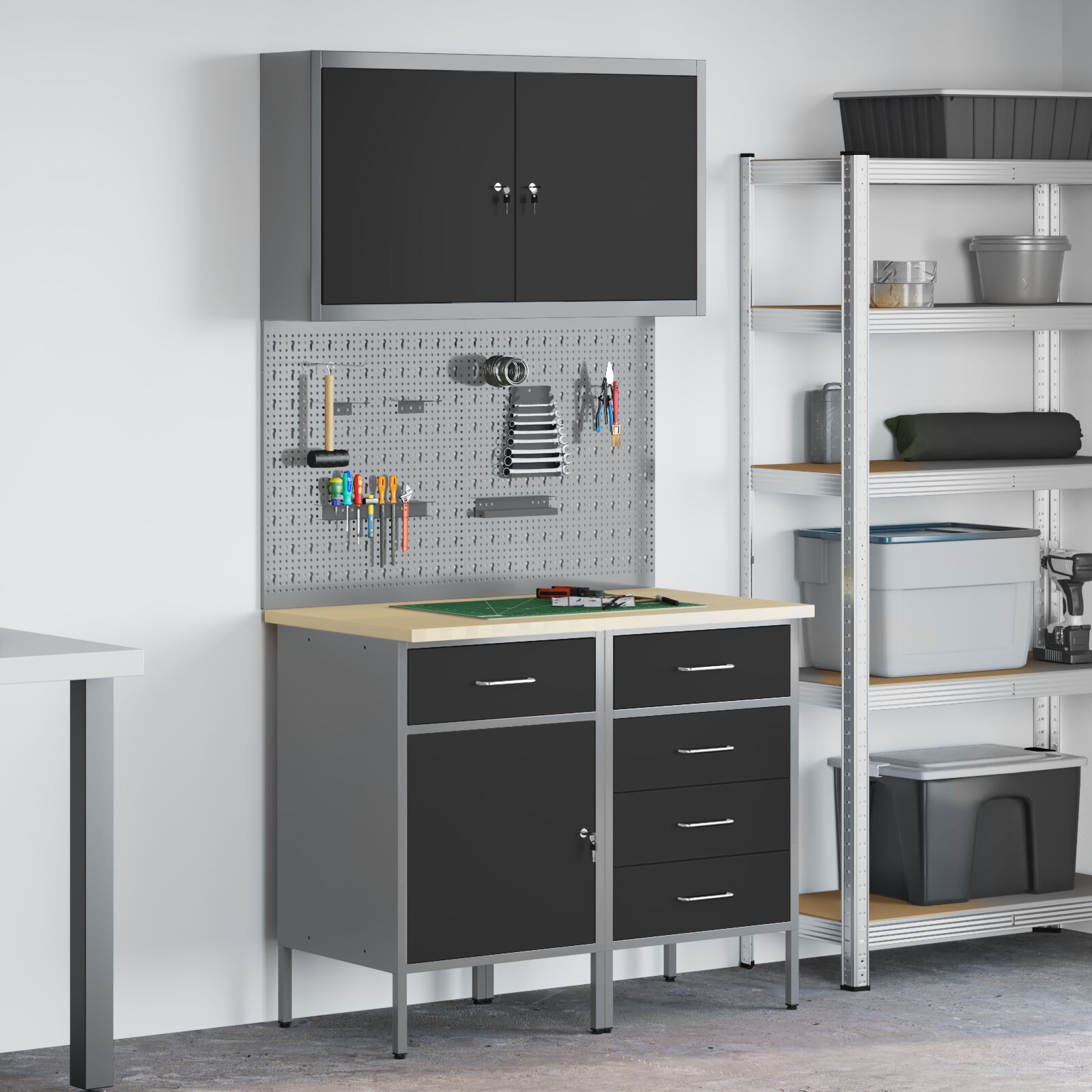 Werkstattwagen Set Set von 4 Schwarz Stahl Mittel Werkstattwagen Set Set von 4 Schwarz Stahl Mittel