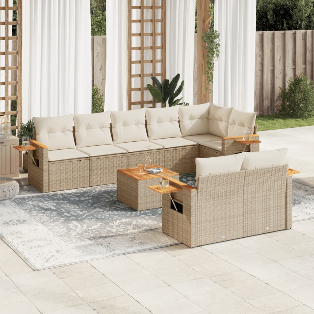 9-tlg. Garten-Sofagarnitur mit Kissen Beige Poly Rattan 9-tlg. Garten-Sofagarnitur mit Kissen Beige Poly Rattan