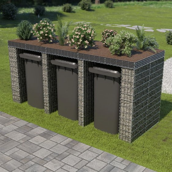 Gabionenwand für Mülltonne 270x100x130 cm Verzinkter Stahl
