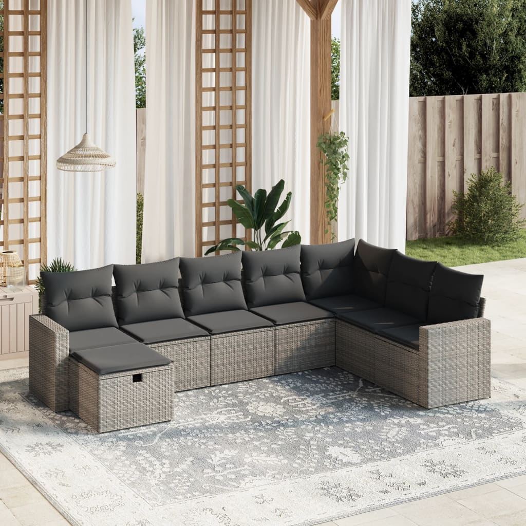8-tlg. Garten-Sofagarnitur mit Kissen Grau Poly Rattan 8-tlg. Garten-Sofagarnitur mit Kissen Grau Poly Rattan