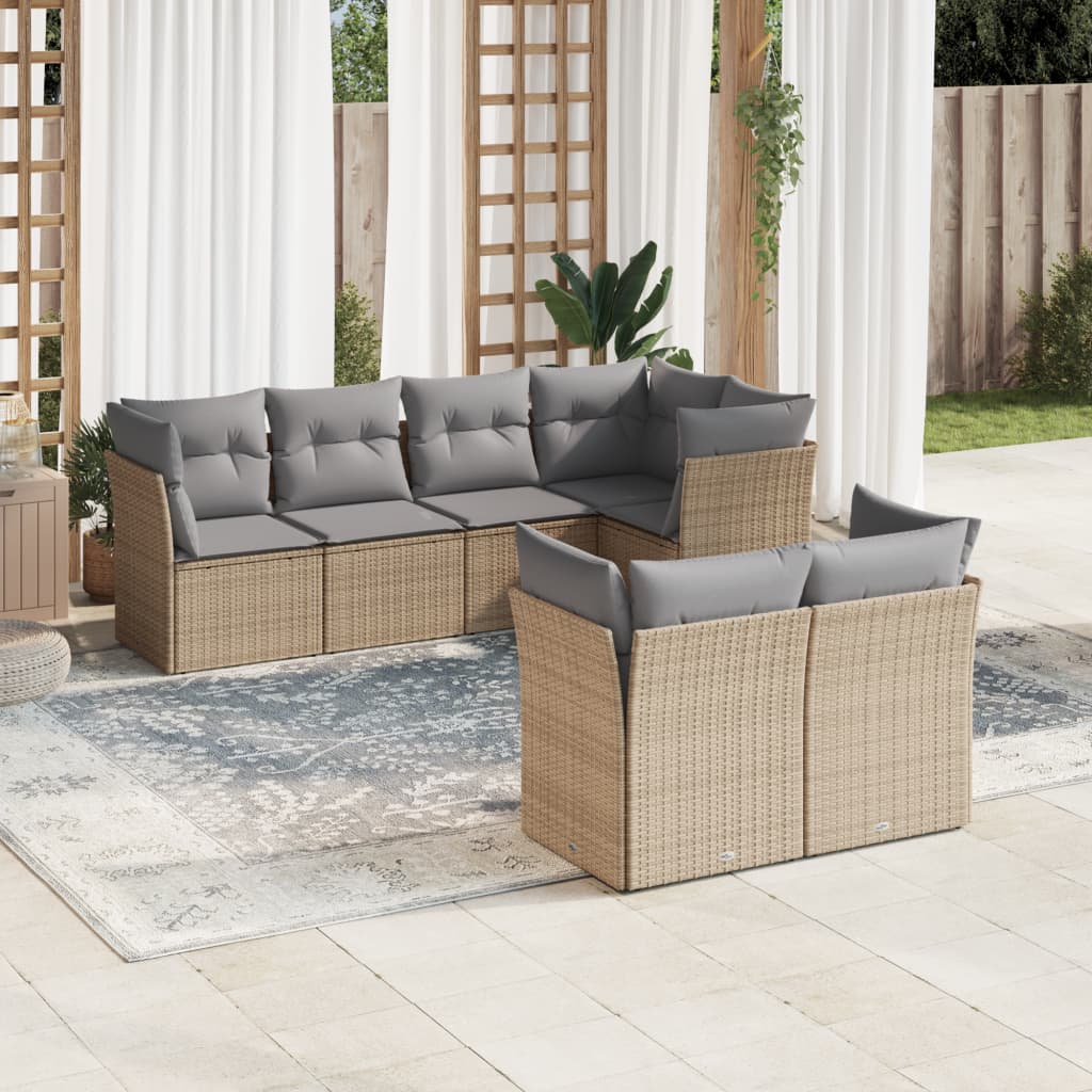 7-tlg. Garten-Sofagarnitur mit Kissen Beige Poly Rattan 7-tlg. Garten-Sofagarnitur mit Kissen Beige Poly Rattan