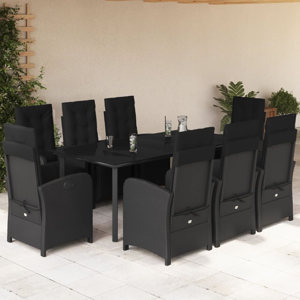 9-tlg. Garten-Essgruppe mit Kissen Schwarz Poly Rattan 9-tlg. Garten-Essgruppe mit Kissen Schwarz Poly Rattan