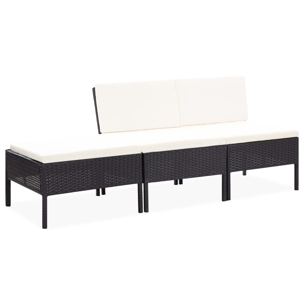 3-tlg. Garten-Lounge-Set mit Auflagen Poly Rattan Schwarz 3-tlg. Garten-Lounge-Set mit Auflagen Poly Rattan Schwarz