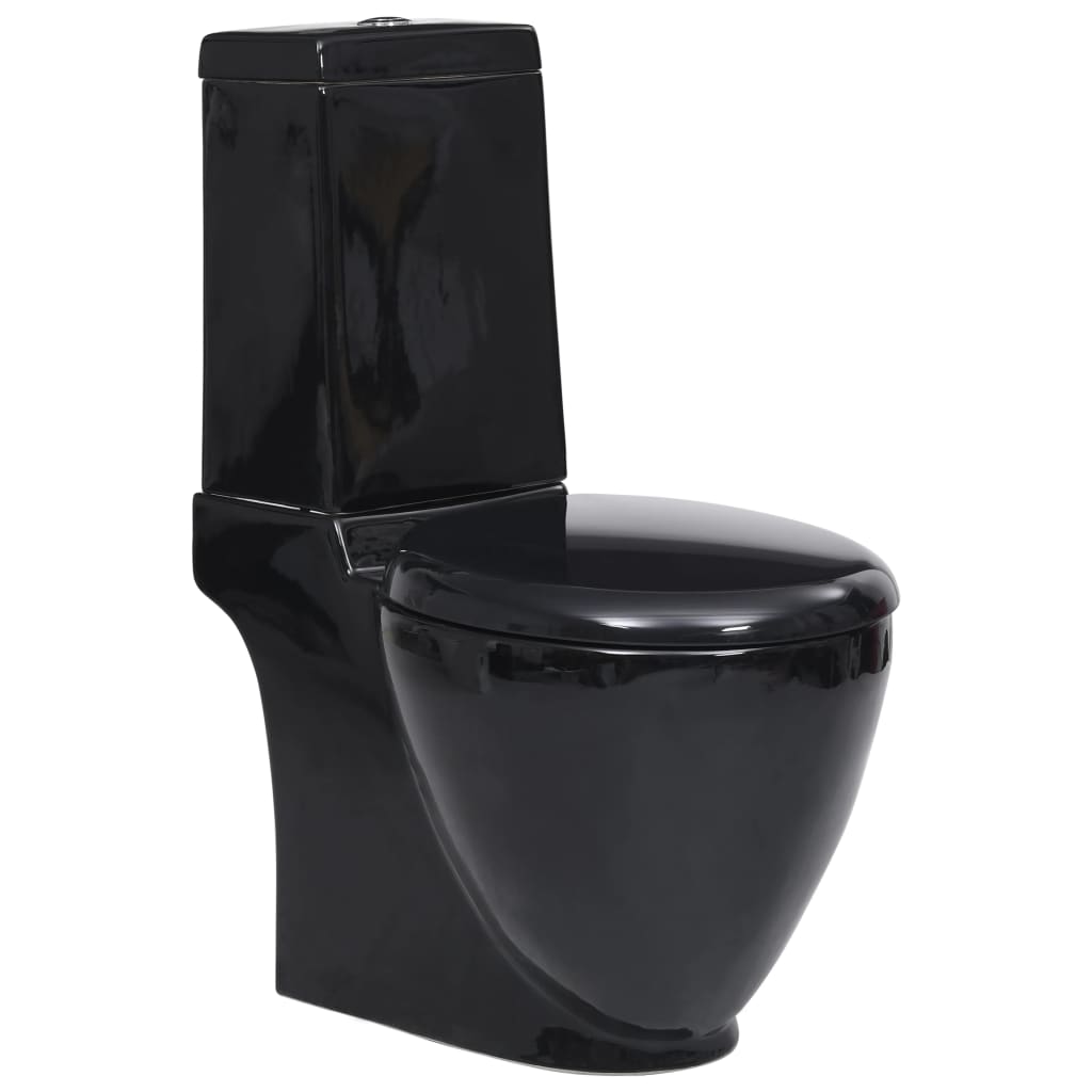 WC Keramik-Toilette Badezimmer Rund Senkrechter Abgang Schwarz WC Keramik-Toilette Badezimmer Rund Senkrechter Abgang Schwarz