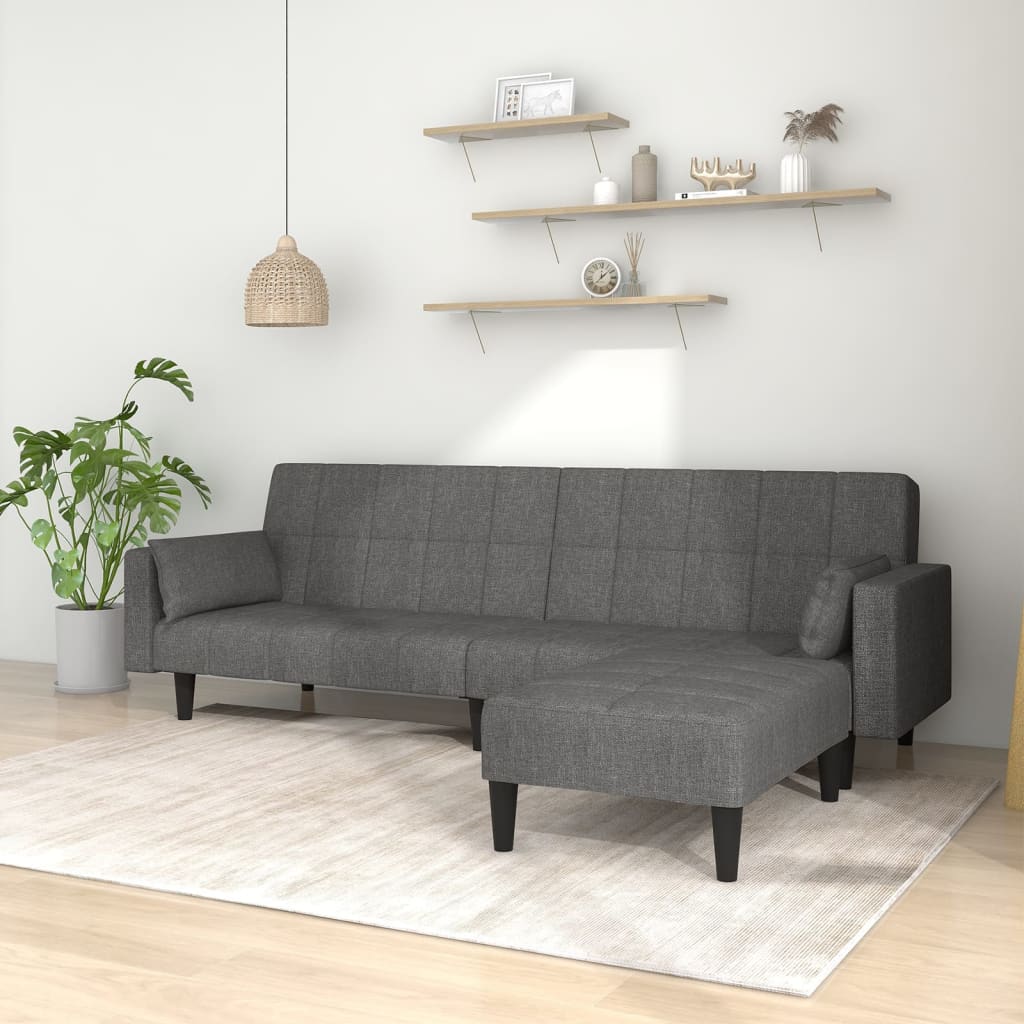 Schlafsofa 2-Sitzer mit 2 Kissen & Hocker Hellgrau Stoff Schlafsofa 2-Sitzer mit 2 Kissen & Hocker Hellgrau Stoff