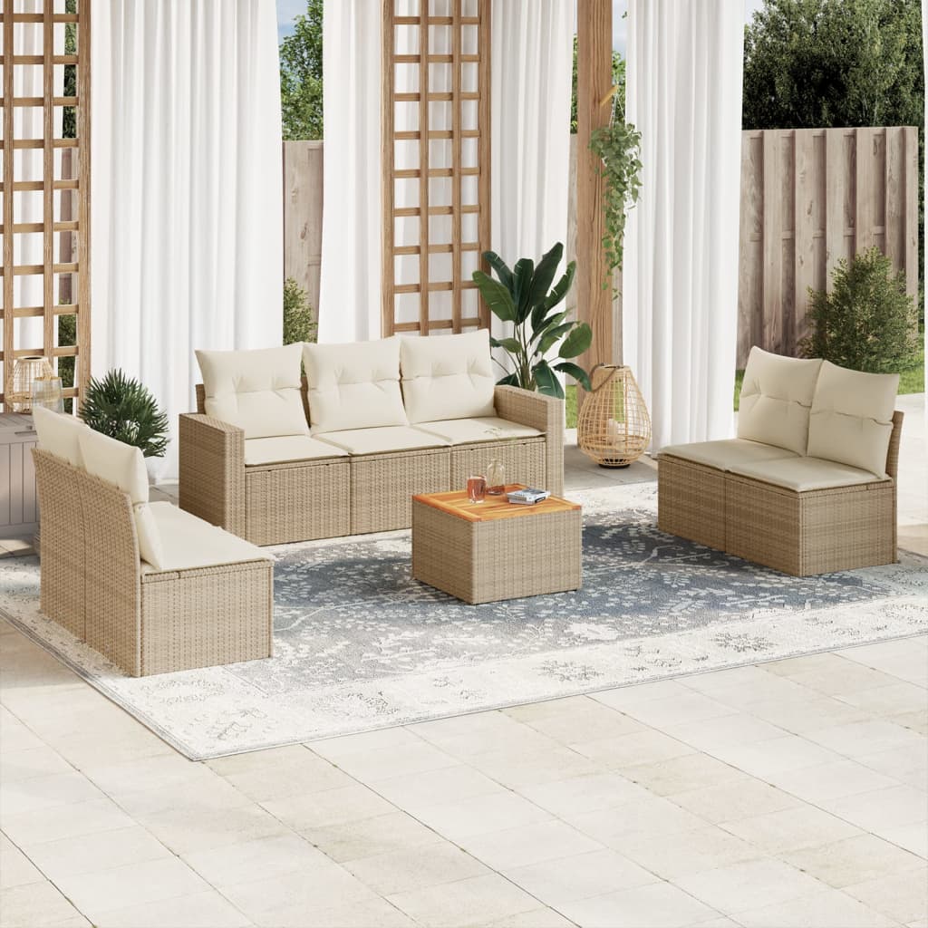 8-tlg. Garten-Sofagarnitur mit Kissen Beige Poly Rattan 8-tlg. Garten-Sofagarnitur mit Kissen Beige Poly Rattan