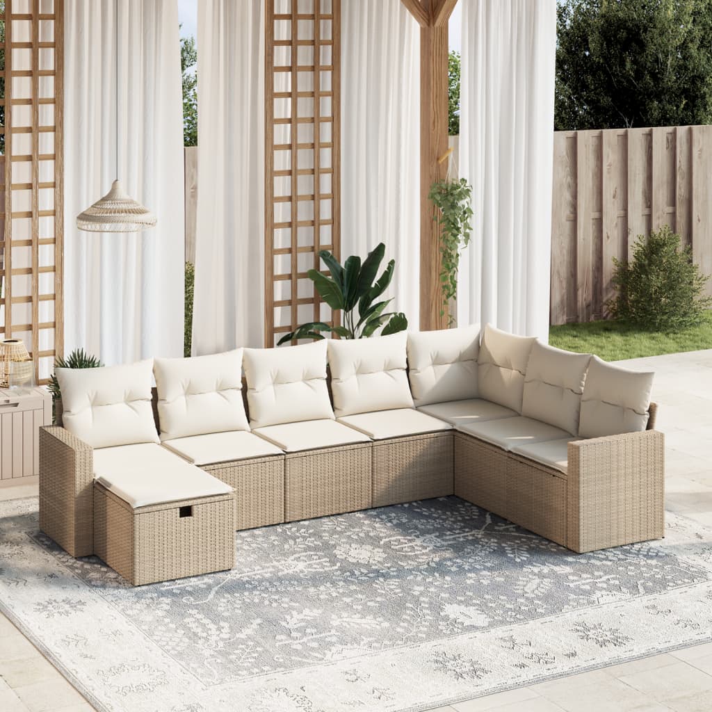 8-tlg. Garten-Sofagarnitur mit Kissen Beige Poly Rattan 8-tlg. Garten-Sofagarnitur mit Kissen Beige Poly Rattan