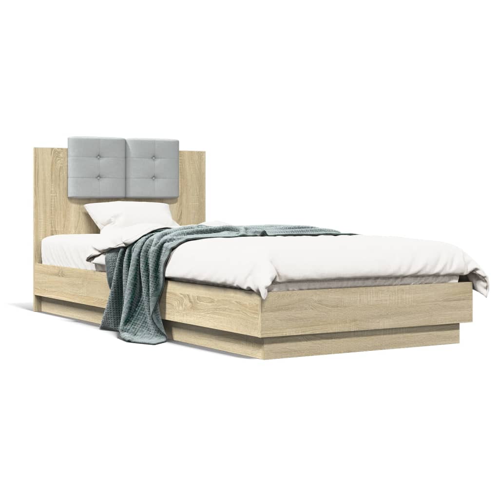 Bettgestell mit Kopfteil und LED-Leuchten Sonoma-Eiche 90x200cm Bettgestell mit Kopfteil und LED-Leuchten Sonoma-Eiche 90x200cm