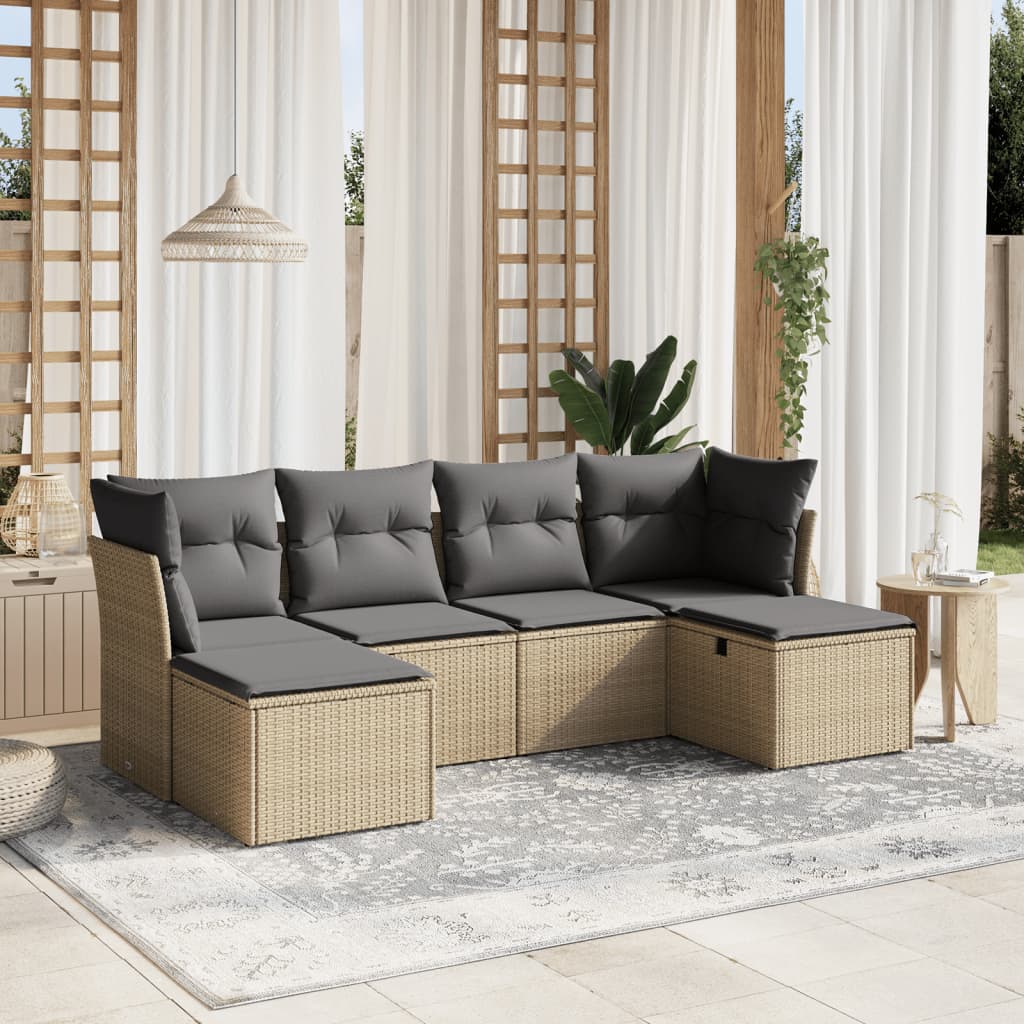 6-tlg. Garten-Sofagarnitur mit Kissen Beige Poly Rattan 6-tlg. Garten-Sofagarnitur mit Kissen Beige Poly Rattan