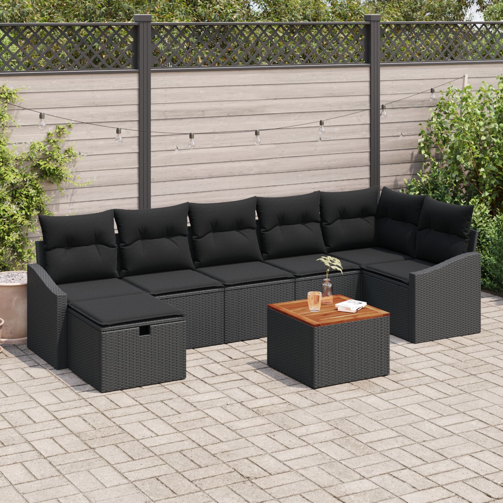 8-teiliges Garten Sofa Set mit Kissen Schwarz Poly Rattan 8-teiliges Garten Sofa Set mit Kissen Schwarz Poly Rattan