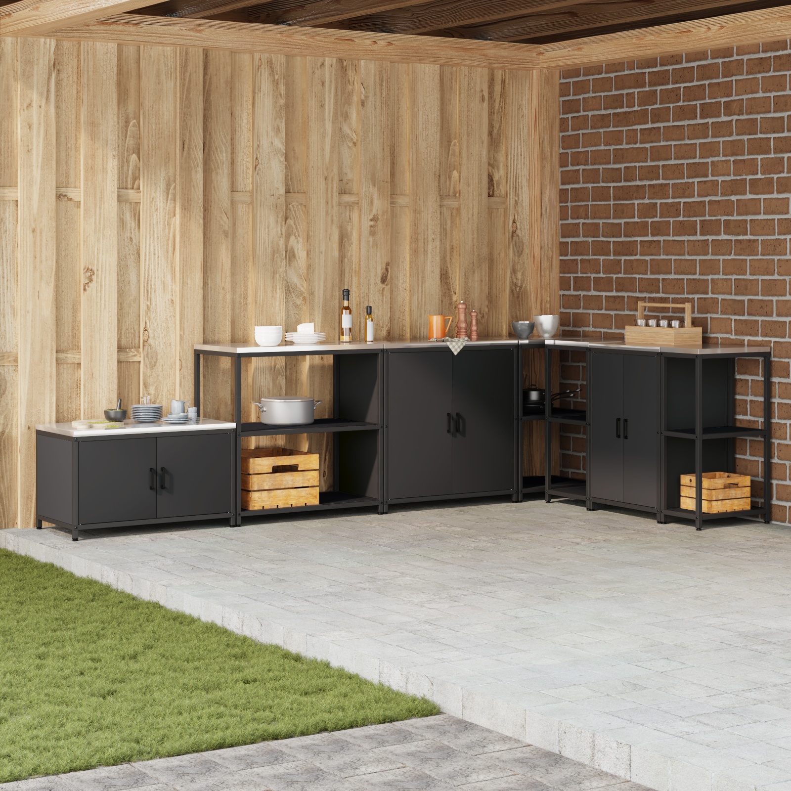 Küchenlageregal mit Regal mit Speicher Schwarz 60 x 50 x 92 cm Stahl Küchenlageregal mit Regal mit Speicher Schwarz 60 x 50 x 92 cm Stahl