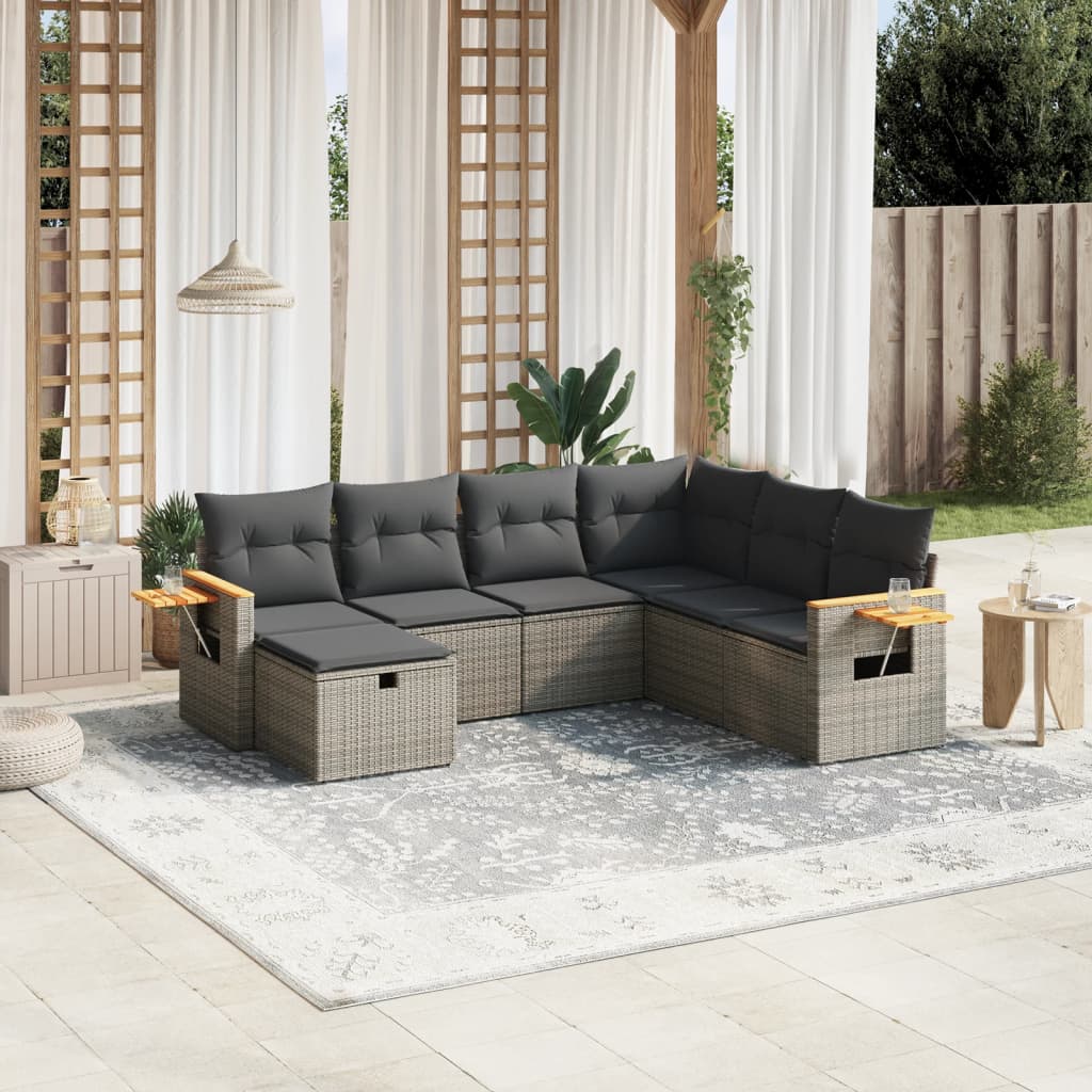 7-tlg. Garten-Sofagarnitur mit Kissen Grau Poly Rattan 7-tlg. Garten-Sofagarnitur mit Kissen Grau Poly Rattan