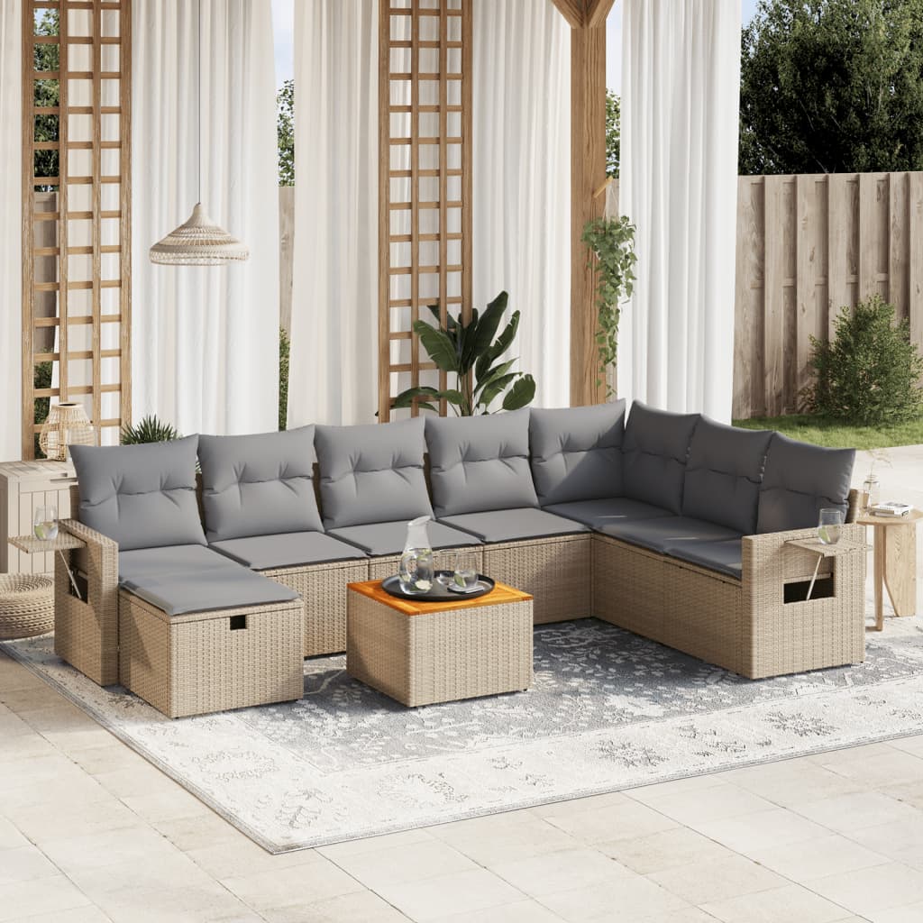 9-tlg. Garten-Sofagarnitur mit Kissen Beige Poly Rattan 9-tlg. Garten-Sofagarnitur mit Kissen Beige Poly Rattan