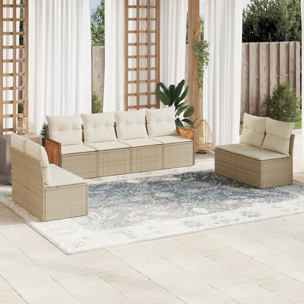 8-tlg. Garten-Sofagarnitur mit Kissen Beige Poly Rattan 8-tlg. Garten-Sofagarnitur mit Kissen Beige Poly Rattan