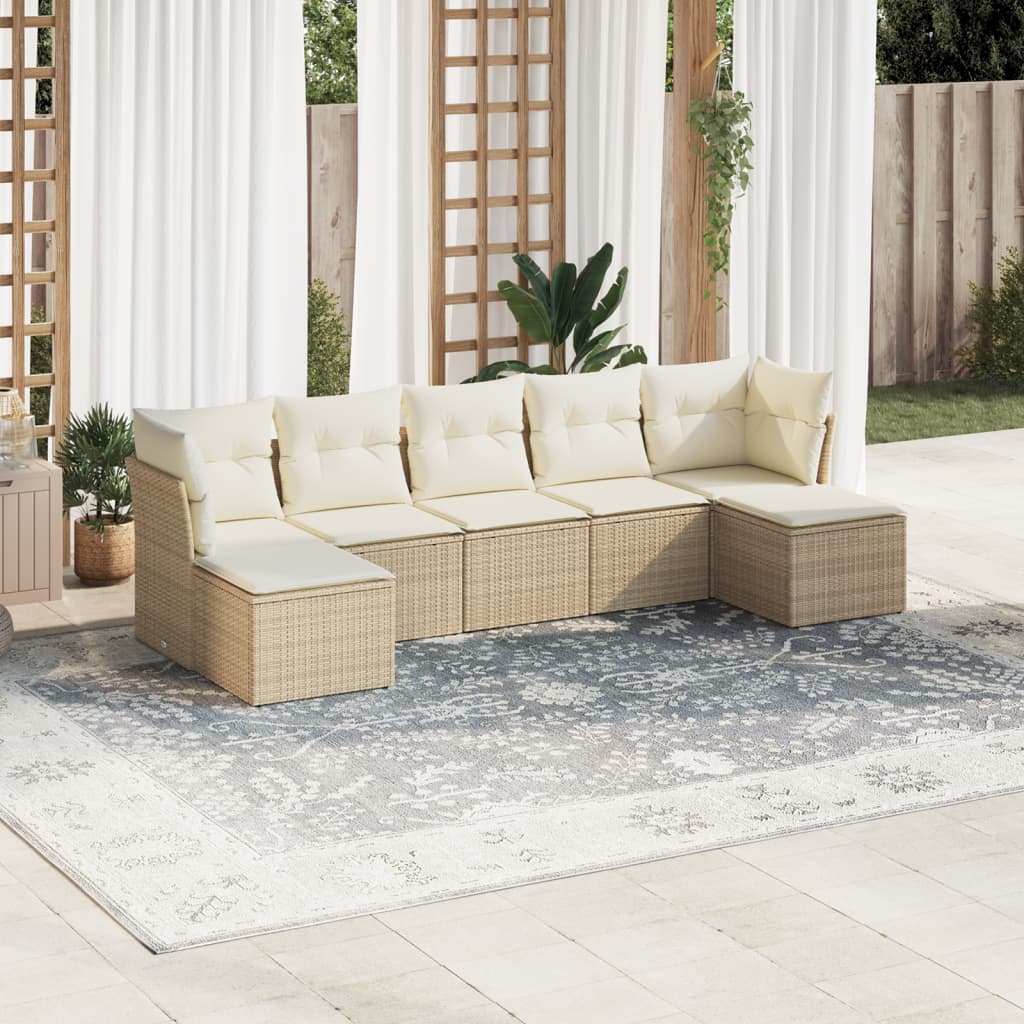 7-tlg. Garten-Sofagarnitur mit Kissen Beige Poly Rattan 7-tlg. Garten-Sofagarnitur mit Kissen Beige Poly Rattan
