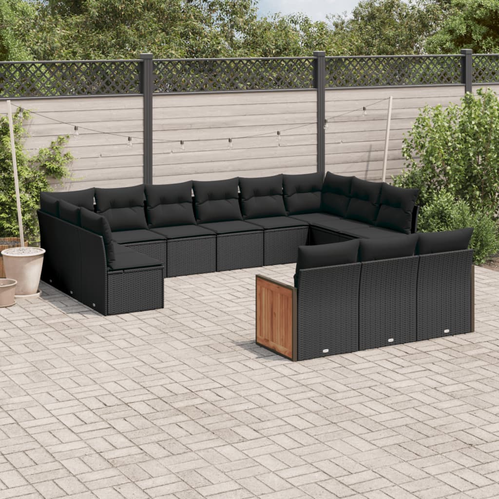 13-tlg. Garten-Sofagarnitur mit Kissen Schwarz Poly Rattan 13-tlg. Garten-Sofagarnitur mit Kissen Schwarz Poly Rattan