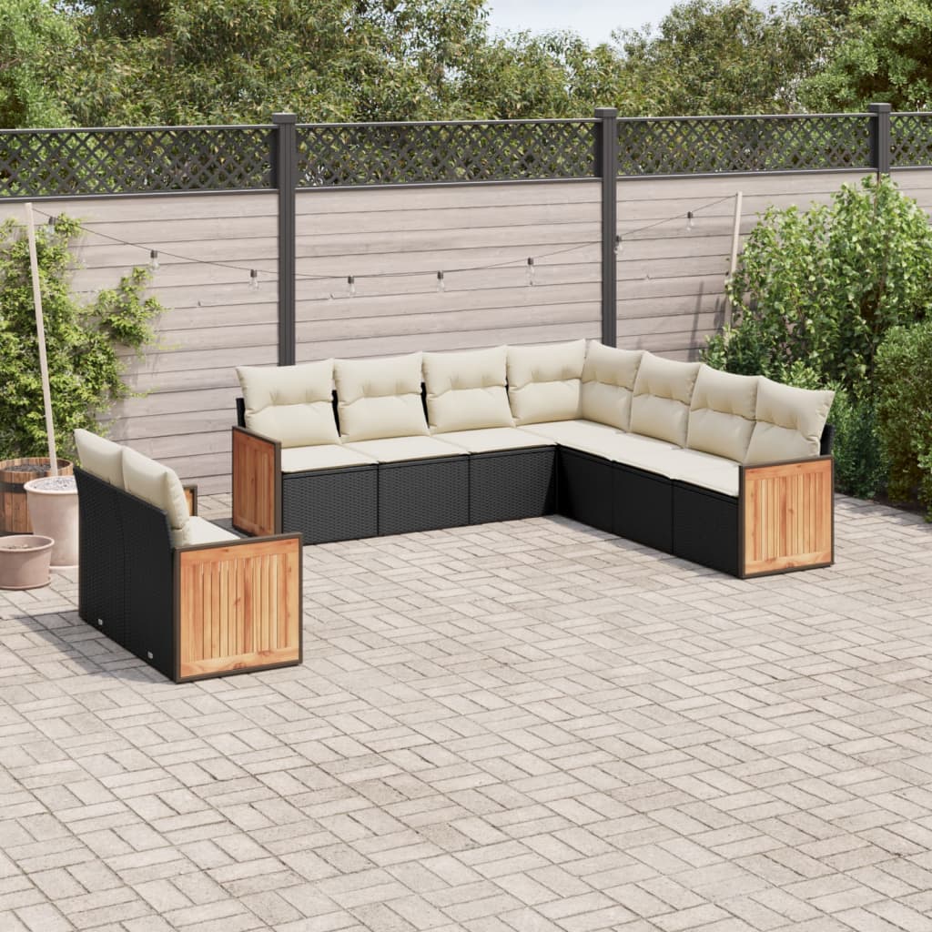 9-tlg. Garten-Sofagarnitur mit Kissen Schwarz Poly Rattan 9-tlg. Garten-Sofagarnitur mit Kissen Schwarz Poly Rattan