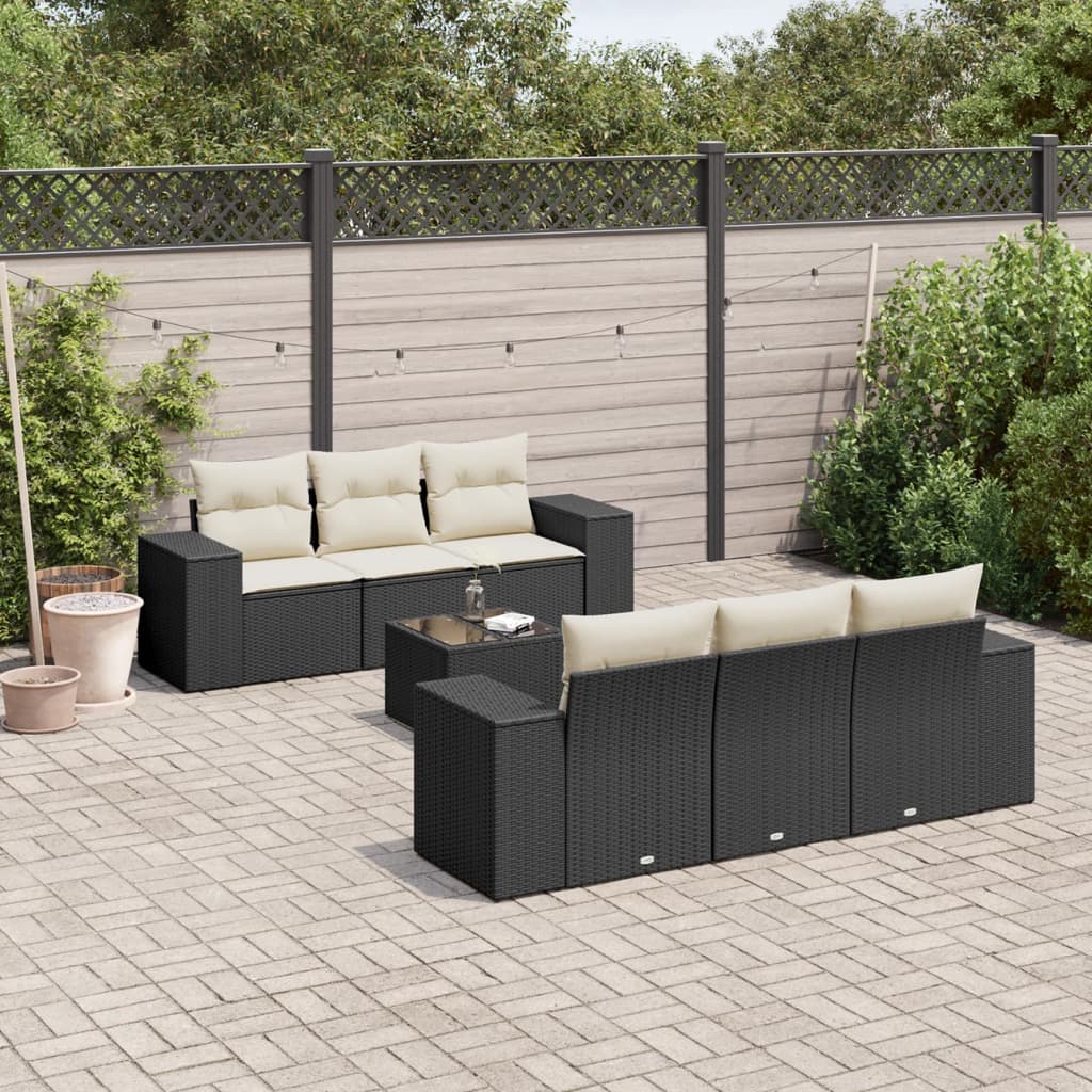 7-tlg. Garten-Sofagarnitur mit Kissen Schwarz Poly Rattan 7-tlg. Garten-Sofagarnitur mit Kissen Schwarz Poly Rattan