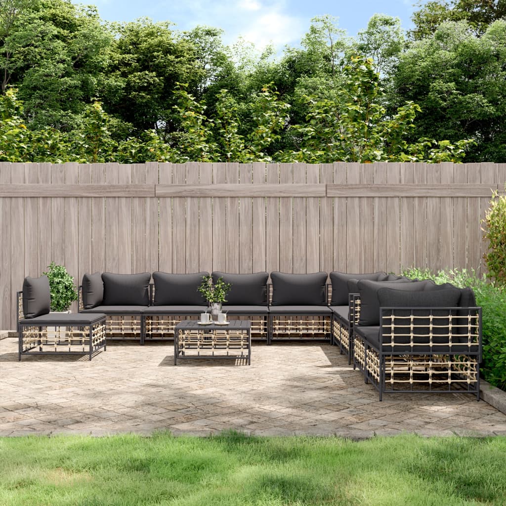 11-tlg. Garten-Lounge-Set mit Kissen Anthrazit Poly Rattan 11-tlg. Garten-Lounge-Set mit Kissen Anthrazit Poly Rattan