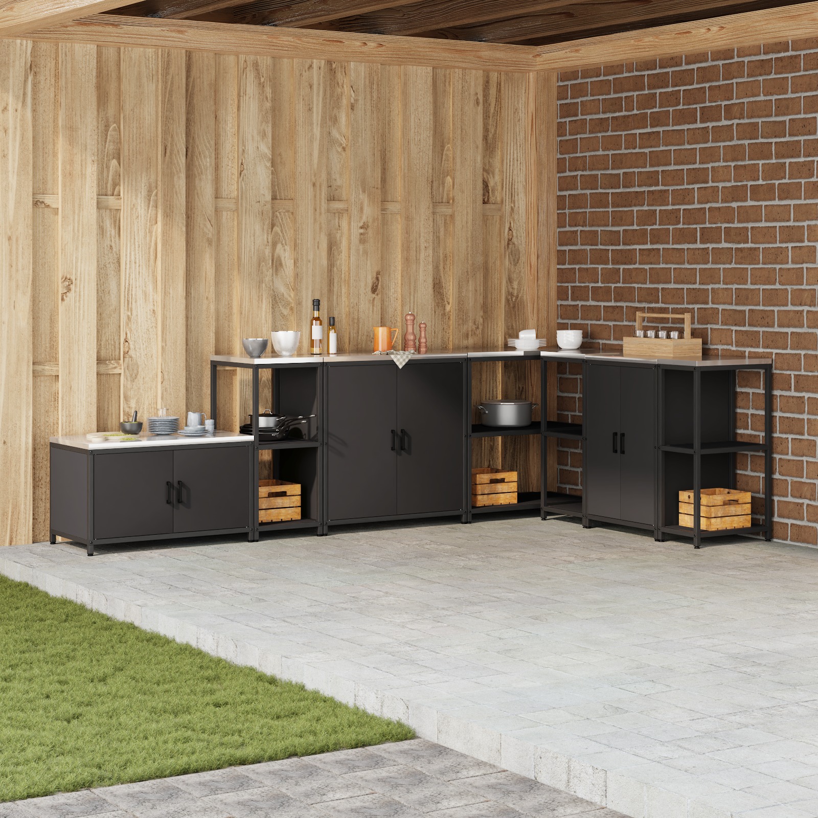 Küchenlageregal mit Regal mit Speicher Schwarz 60 x 50 x 92 cm Stahl Küchenlageregal mit Regal mit Speicher Schwarz 60 x 50 x 92 cm Stahl