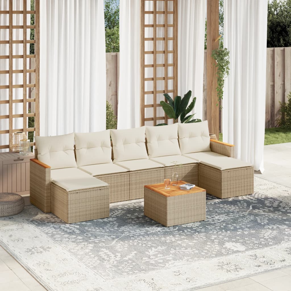 8-tlg. Garten-Sofagarnitur mit Kissen Beige Poly Rattan 8-tlg. Garten-Sofagarnitur mit Kissen Beige Poly Rattan