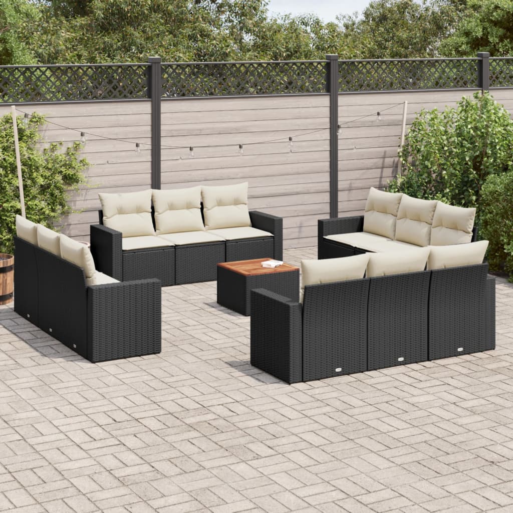 13-tlg. Garten-Sofagarnitur mit Kissen Schwarz Poly Rattan 13-tlg. Garten-Sofagarnitur mit Kissen Schwarz Poly Rattan