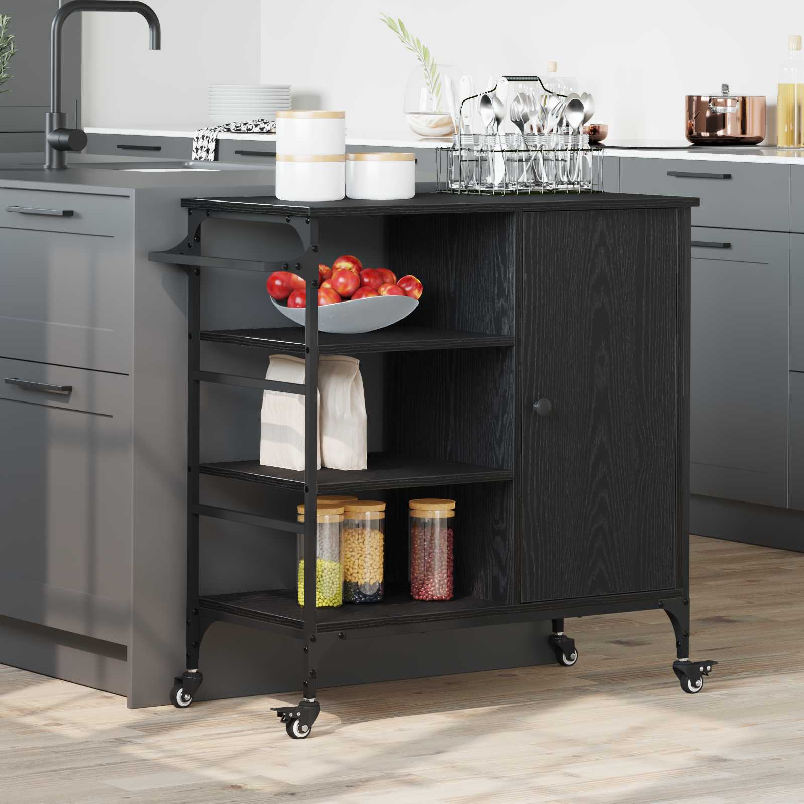 Küchentrolley Schwarze Eiche 87.5x38.5x84.5 cm Holzwerkstoff Küchentrolley Schwarze Eiche 87.5x38.5x84.5 cm Holzwerkstoff