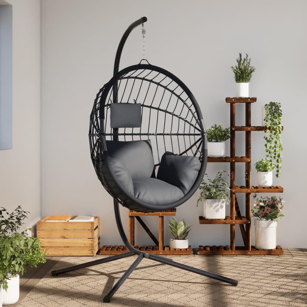 Hängesessel Ei-Design mit Ständer Anthrazit Rattan und Stahl Hängesessel Ei-Design mit Ständer Anthrazit Rattan und Stahl