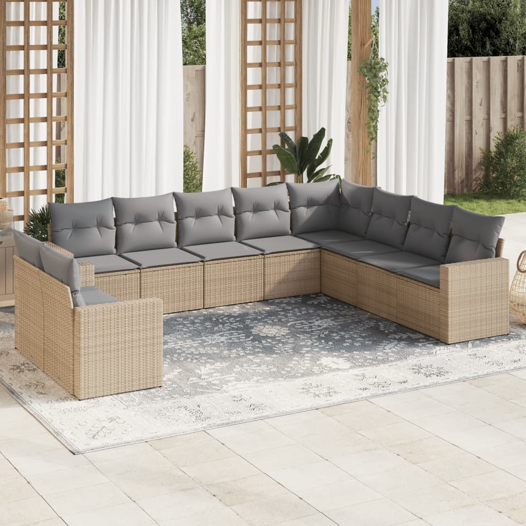 10-tlg. Garten-Sofagarnitur mit Kissen Beige Poly Rattan 10-tlg. Garten-Sofagarnitur mit Kissen Beige Poly Rattan