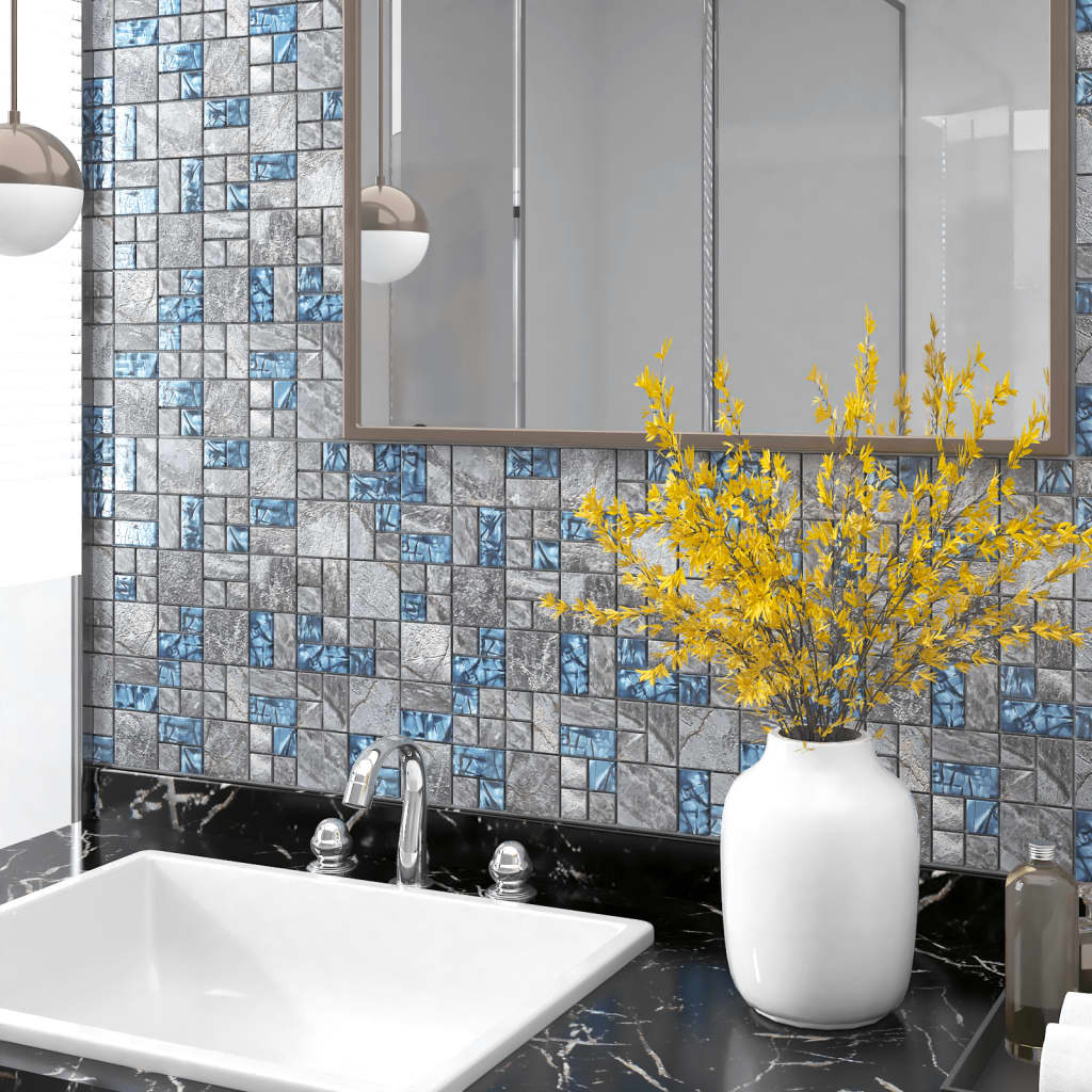 Mosaikfliesen 11 Stk. Grau Blau 30x30 cm Glas Mosaikfliesen 11 Stk. Grau Blau 30x30 cm Glas