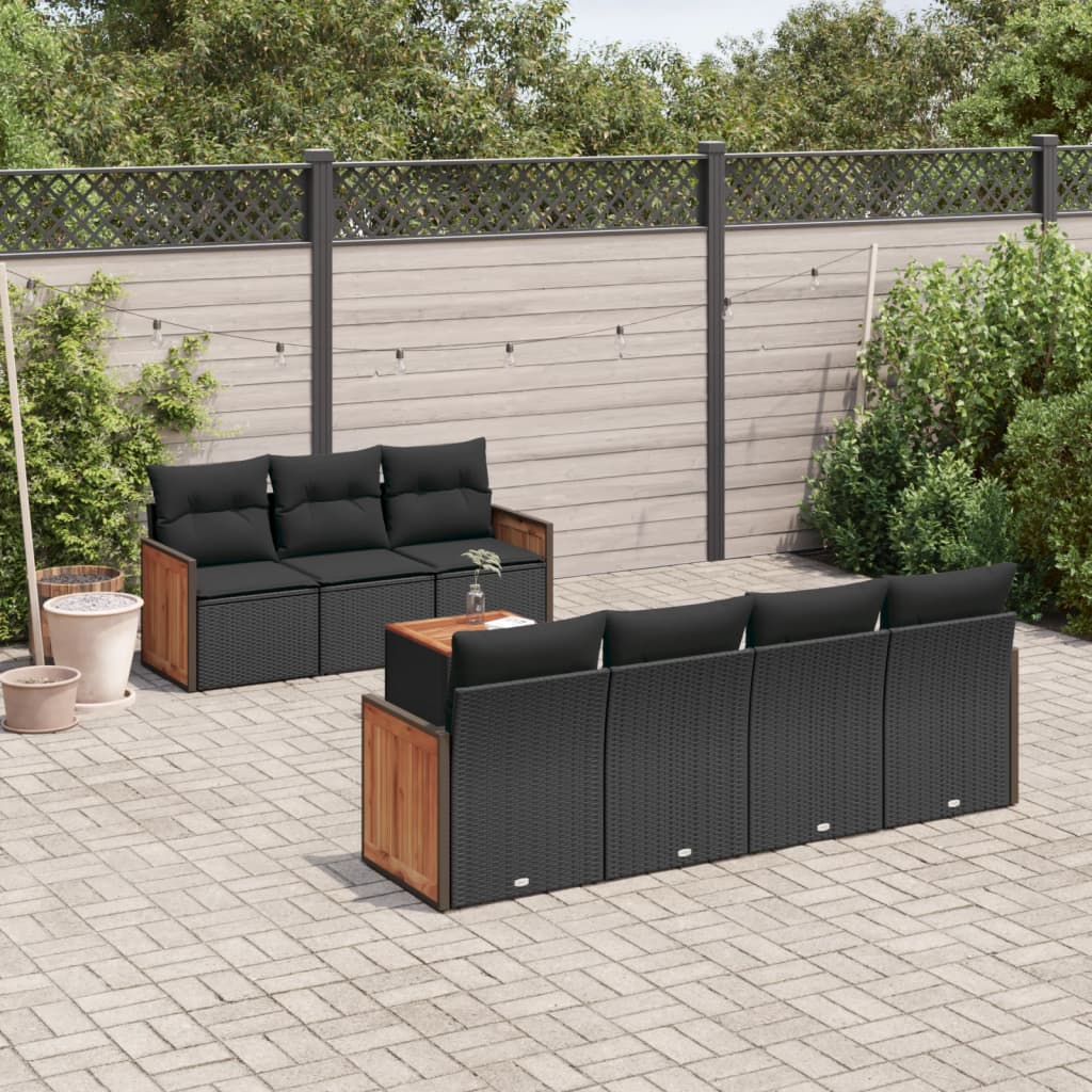 8-tlg. Garten-Sofagarnitur mit Kissen Schwarz Poly Rattan 8-tlg. Garten-Sofagarnitur mit Kissen Schwarz Poly Rattan