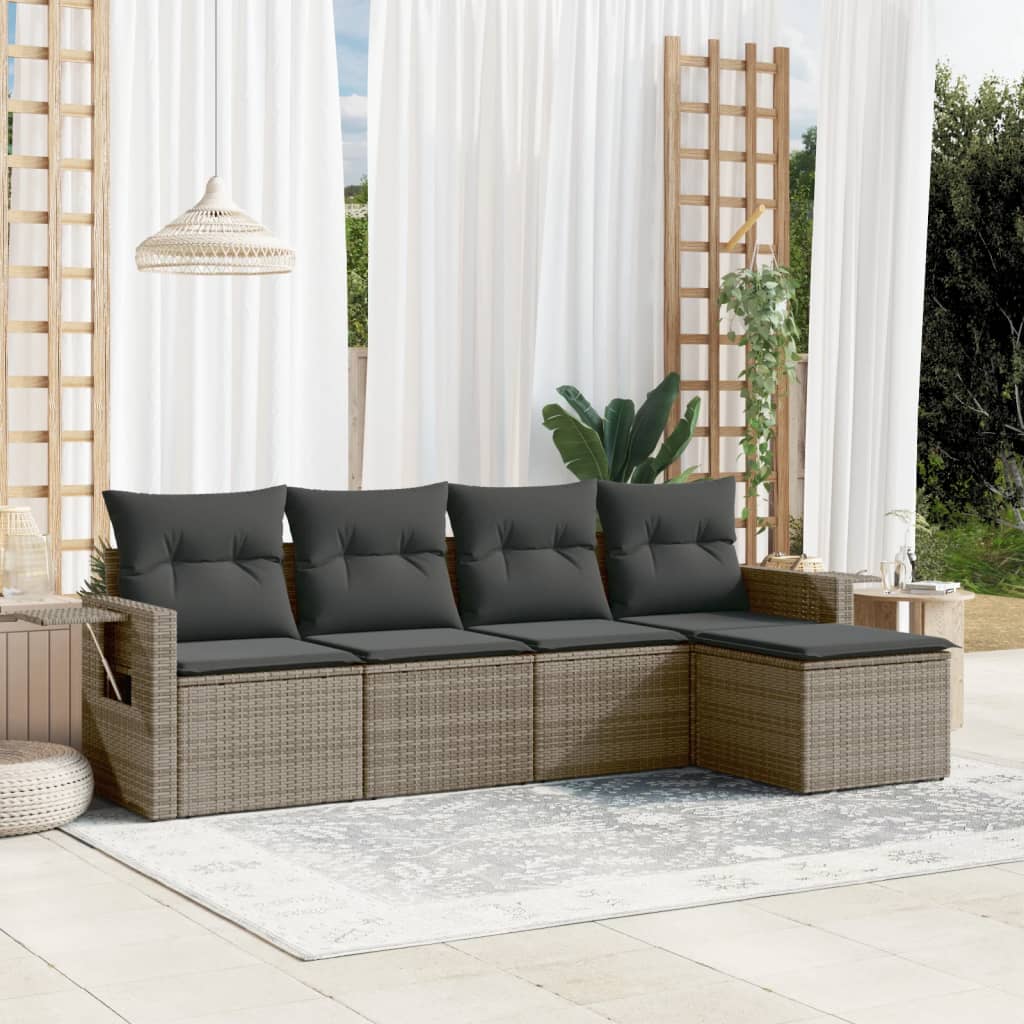 5-tlg. Garten-Sofagarnitur mit Kissen Grau Poly Rattan 5-tlg. Garten-Sofagarnitur mit Kissen Grau Poly Rattan