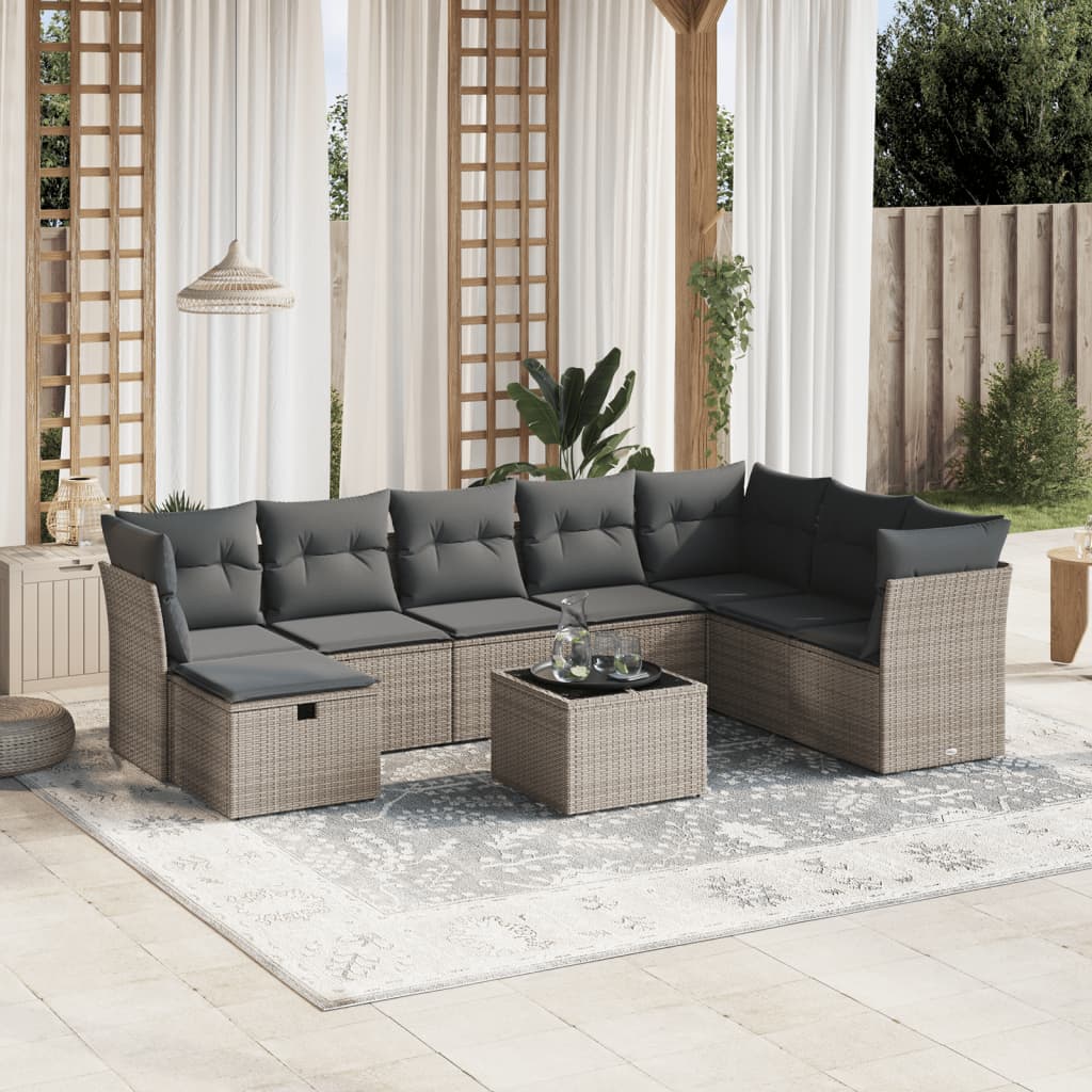 9-tlg. Garten-Sofagarnitur mit Kissen Grau Poly Rattan 9-tlg. Garten-Sofagarnitur mit Kissen Grau Poly Rattan