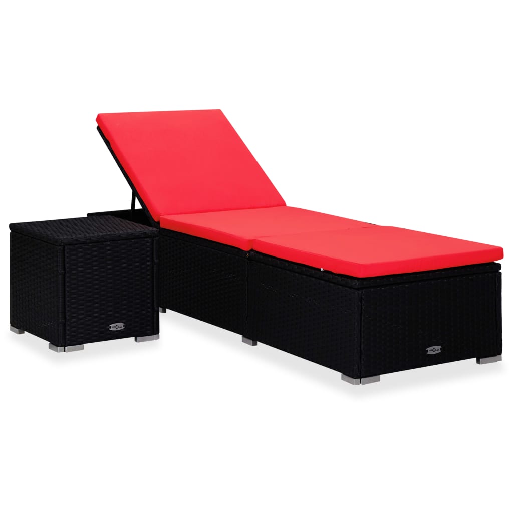 Sonnenliege mit Auflage und Teetisch Poly Rattan Rot Sonnenliege mit Auflage und Teetisch Poly Rattan Rot