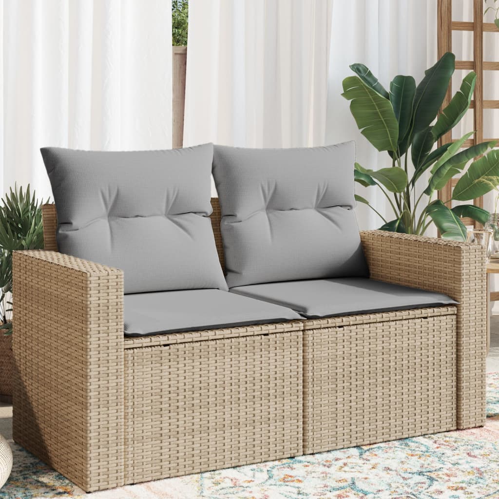 Gartensofa mit Kissen 2-Sitzer Beige Poly Rattan Gartensofa mit Kissen 2-Sitzer Beige Poly Rattan