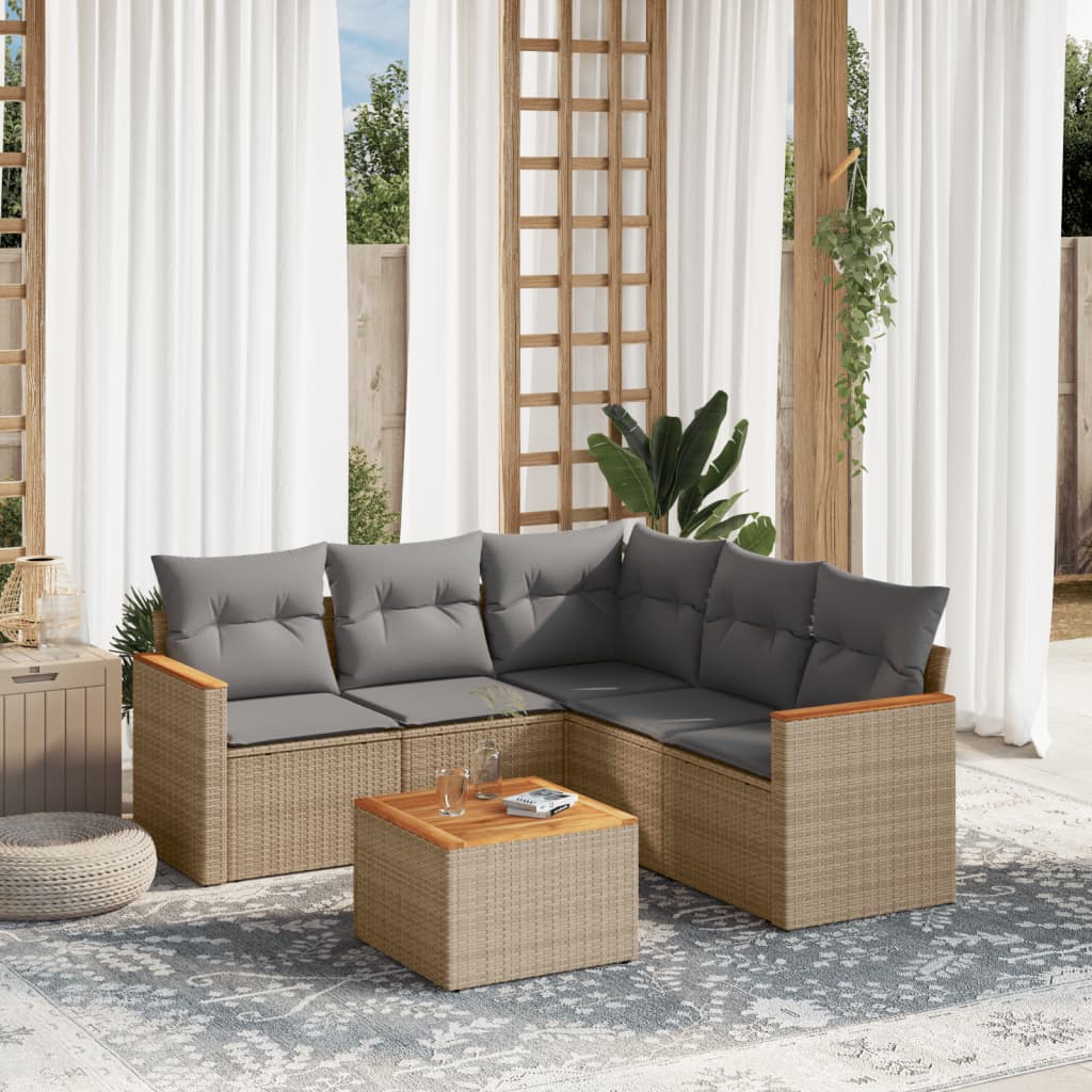 6-tlg. Garten-Sofagarnitur mit Kissen Beige Poly Rattan 6-tlg. Garten-Sofagarnitur mit Kissen Beige Poly Rattan