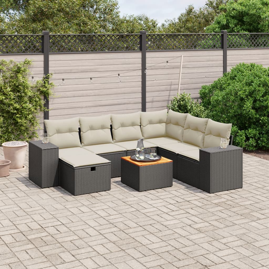 8-tlg. Garten-Sofagarnitur mit Kissen Schwarz Poly Rattan 8-tlg. Garten-Sofagarnitur mit Kissen Schwarz Poly Rattan