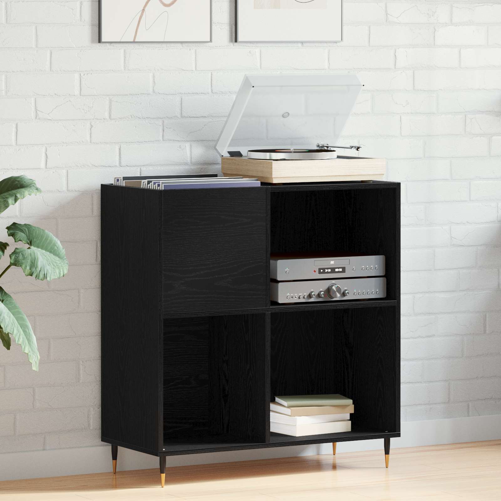 Schallplattenschrank Schwarz Eiche 84,5x38x89 cm Holzwerkstoff Schallplattenschrank Schwarz Eiche 84,5x38x89 cm Holzwerkstoff