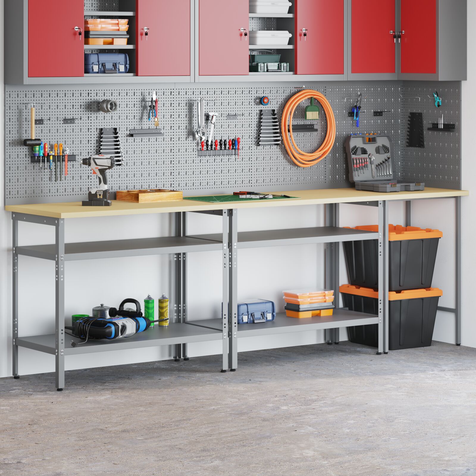 vidaXL 3-teiliges Werkbank-Set aus grauem Stahl vidaXL 3-teiliges Werkbank-Set aus grauem Stahl