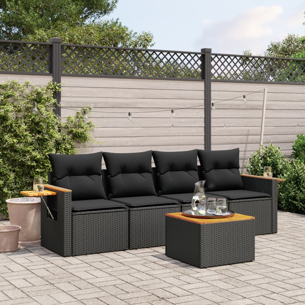 5-tlg. Garten-Sofagarnitur mit Kissen Schwarz Poly Rattan 5-tlg. Garten-Sofagarnitur mit Kissen Schwarz Poly Rattan