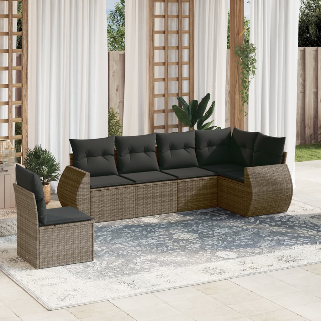 6-tlg. Garten-Sofagarnitur mit Kissen Grau Poly Rattan 6-tlg. Garten-Sofagarnitur mit Kissen Grau Poly Rattan